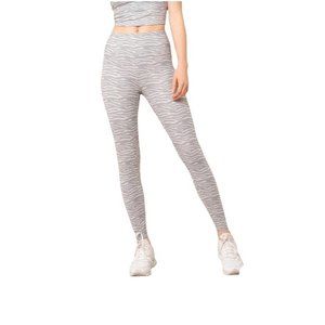 Kyodan High Waist Yoga Workout Leggings Tiger Dashed Lines Print Gray Size M